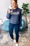 MAMA- Black & Leopard Graphic Cropped Long Sleeve Tee