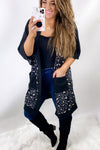 Mind Is Racing- Charcoal & Black Leopard Short Sleeve Cardigan w/ Front Pockets