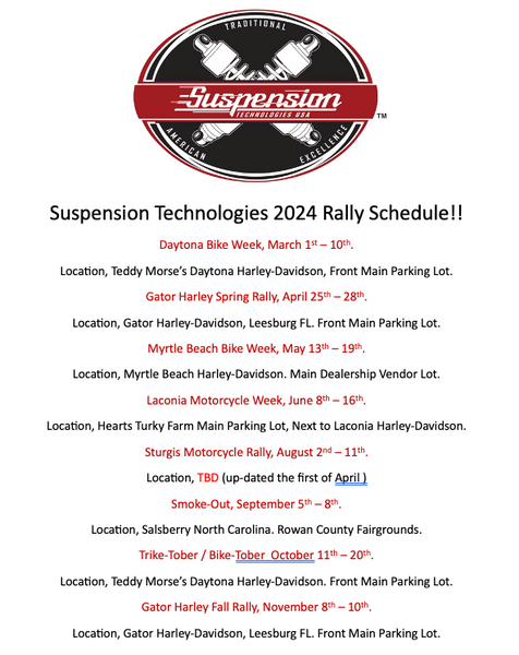 Suspension Technologies 2024 Rally Schedule
