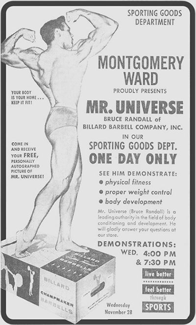 Bruce Randall - Billard Barbell - 1966 Montgomery Ward Poster Advert