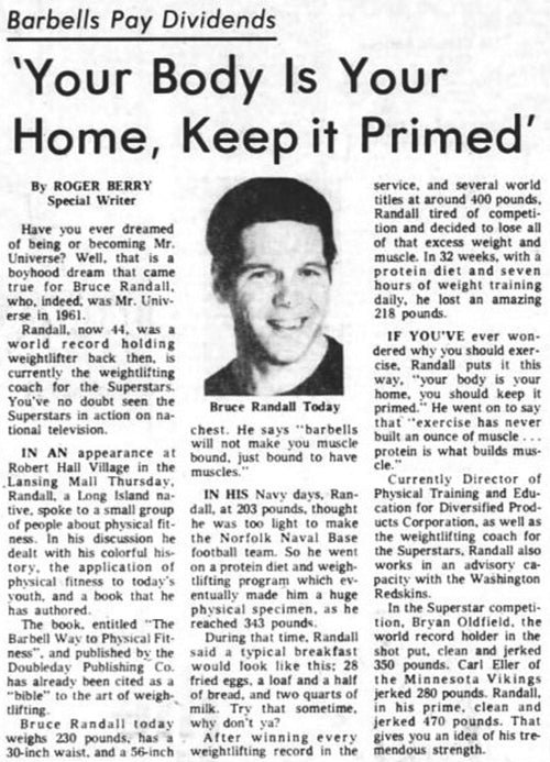 Bruce Randall - 1975 Newspaper Article by Roger Berry - Your Body Is Your Home Keep It Primed