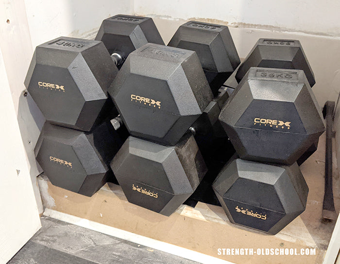 Strength Oldschool Hex Rubber Dumbbell Tower Storage