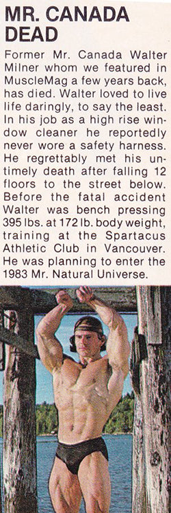 Mr Canada Walter Milner Dead - MuscleMag Article