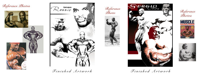 Bodybuilding Art - Reference Photo vs Finished Artwork
