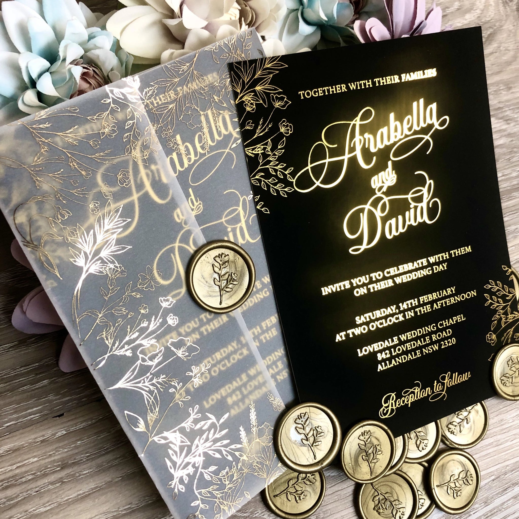 black wedding invitation