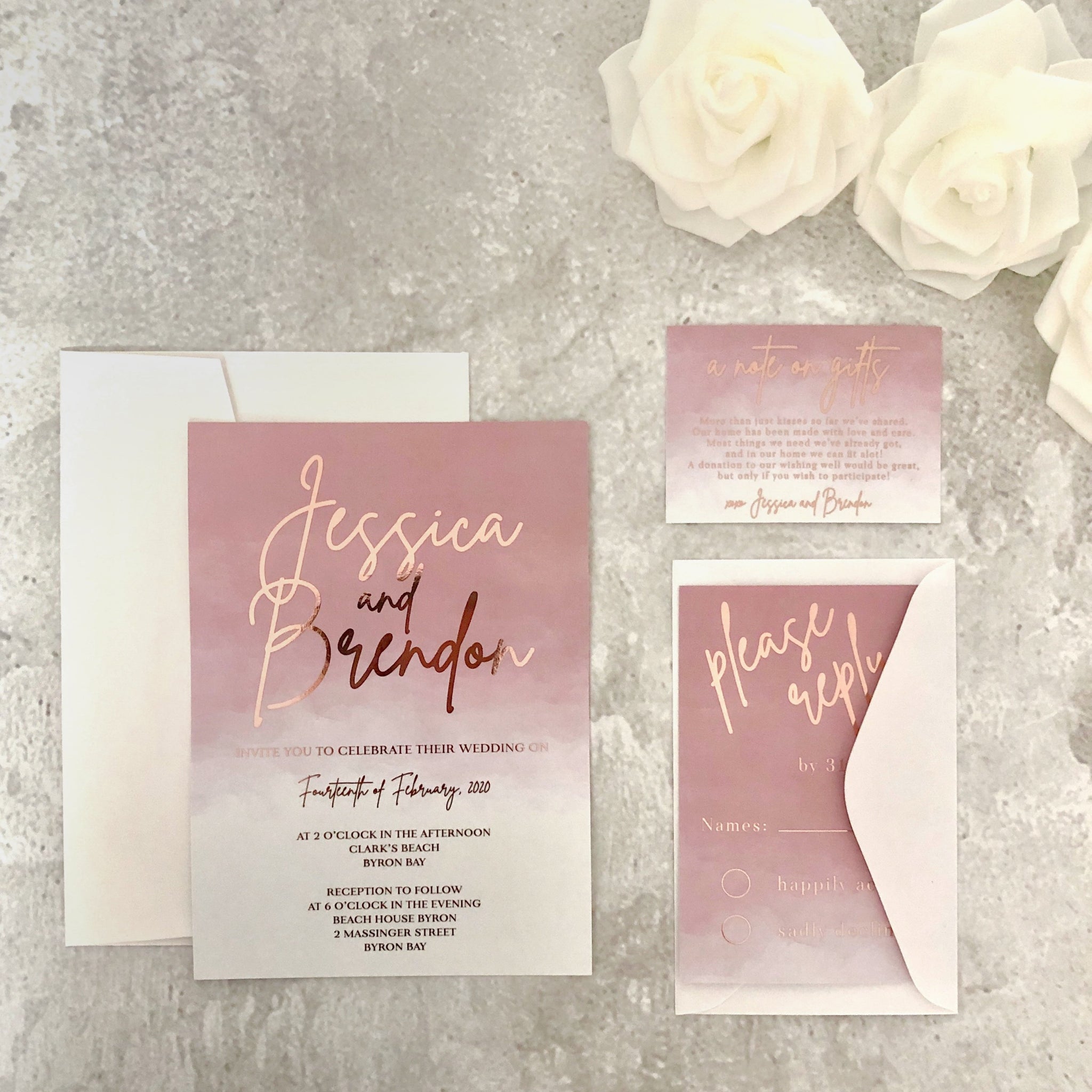 Rose Gold Foil Wedding Invitation in Dusty Pink ...