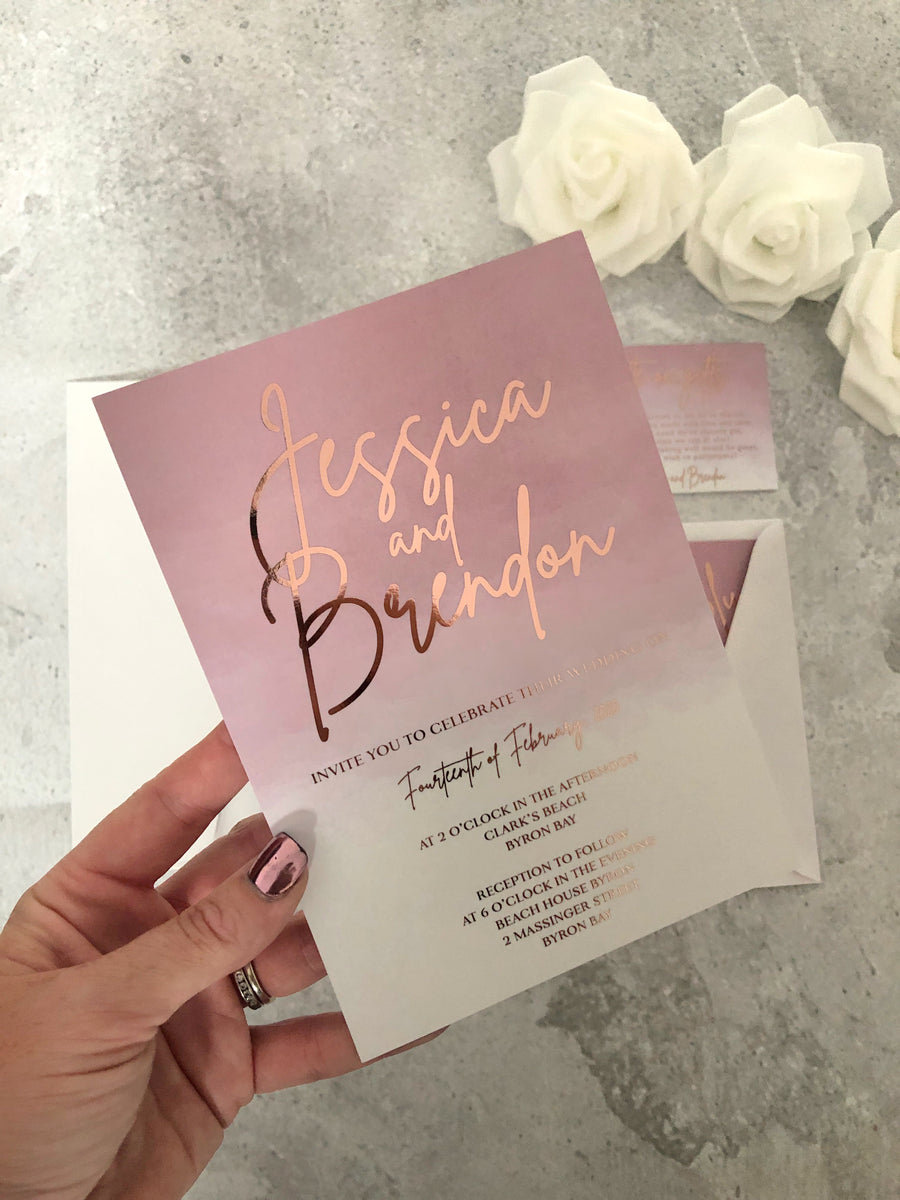 Rose Gold Foil Wedding Invitation in Dusty Pink