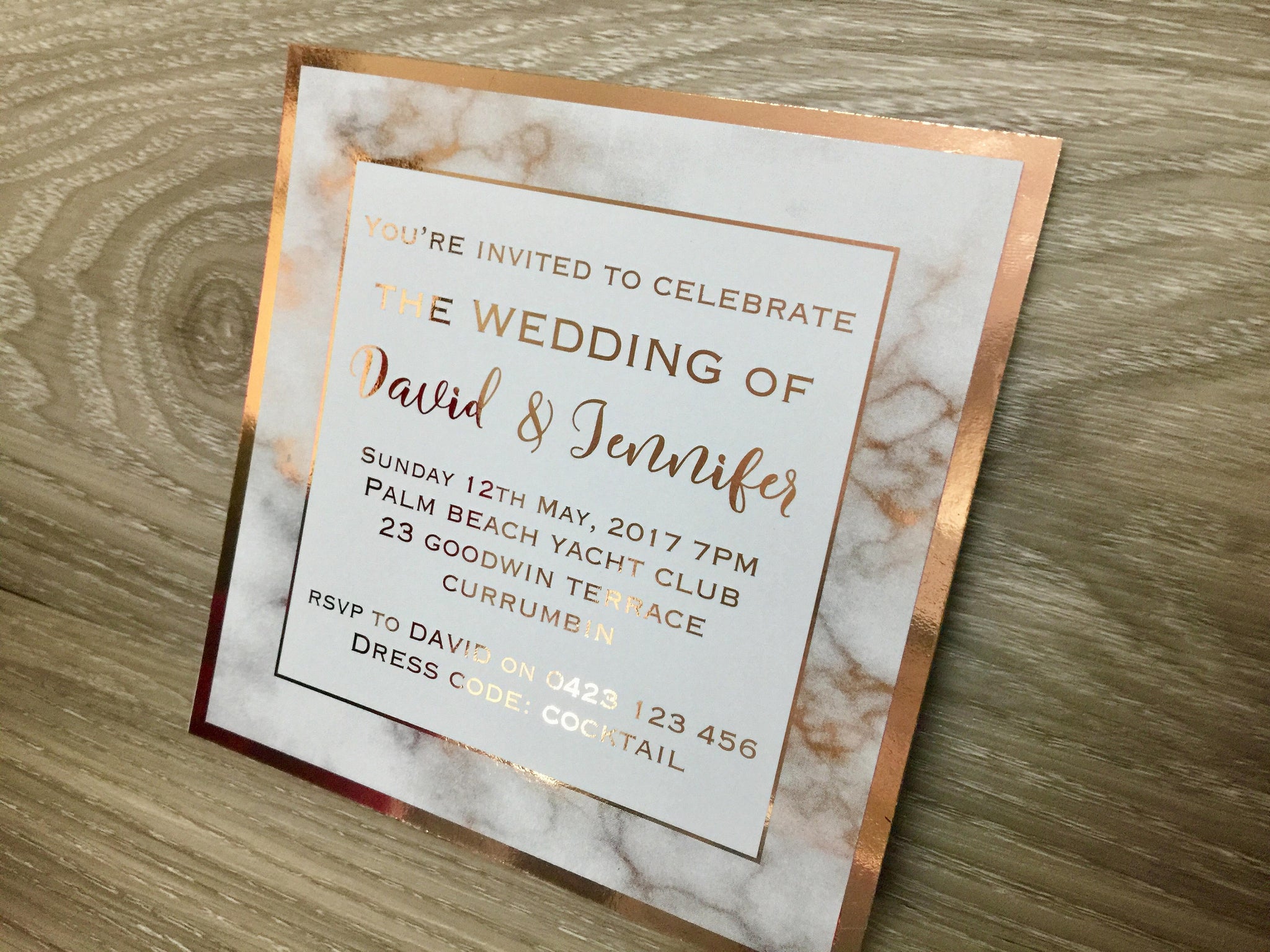 Rose Gold Foil Marble Printed Wedding Invitation – Glitzy Prints