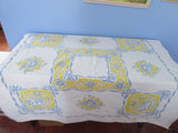 Early Yellow Blue Roses Ribbons Floral Vintage Printed Tablecloth (51 X 46)