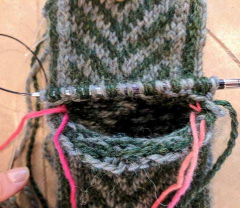 afterthought heel with scrap yarn removed
