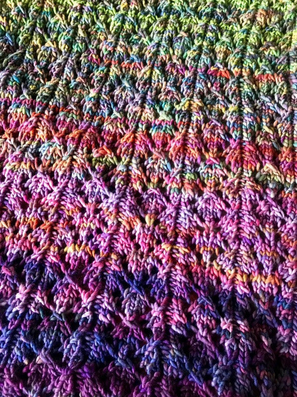 Intermezzo Knitted Afghan knit with Malabrigo Rasta