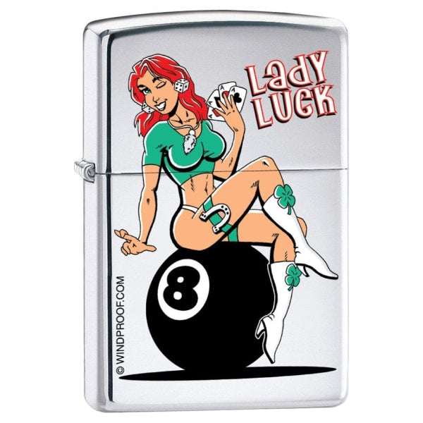 Zippo Lighter - Lady Luck High Polish Chrome.