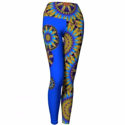 Womens Workout Yoga Colorful Mandala Leggings Blue/Red/Yellow