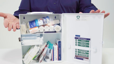 Brenniston National Standard Industrial Medium Risk First Aid Kit includes a wide range of bandages for everyday workplace accidents.