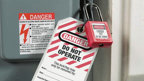 Lockout tagout tags on an Australian construction site.