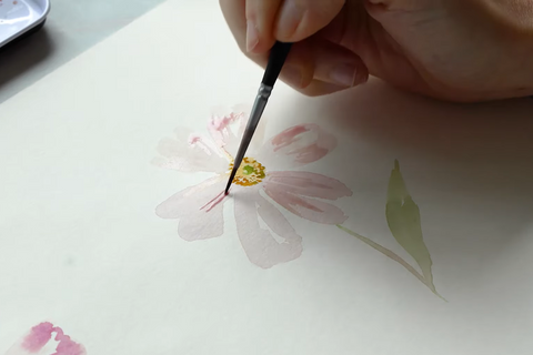 Watercolor flower painting adding details