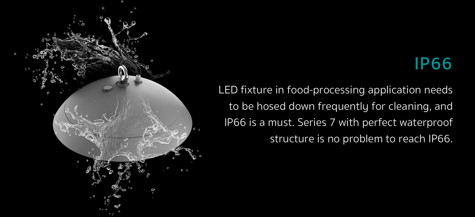โคมไฮเบย์ LED รุ่น Series 7 ผ่านมาตรฐาน IP66 ที่สามารถป้องกันน้ำได้ที่แรงดันสูงถึง 100kPa
