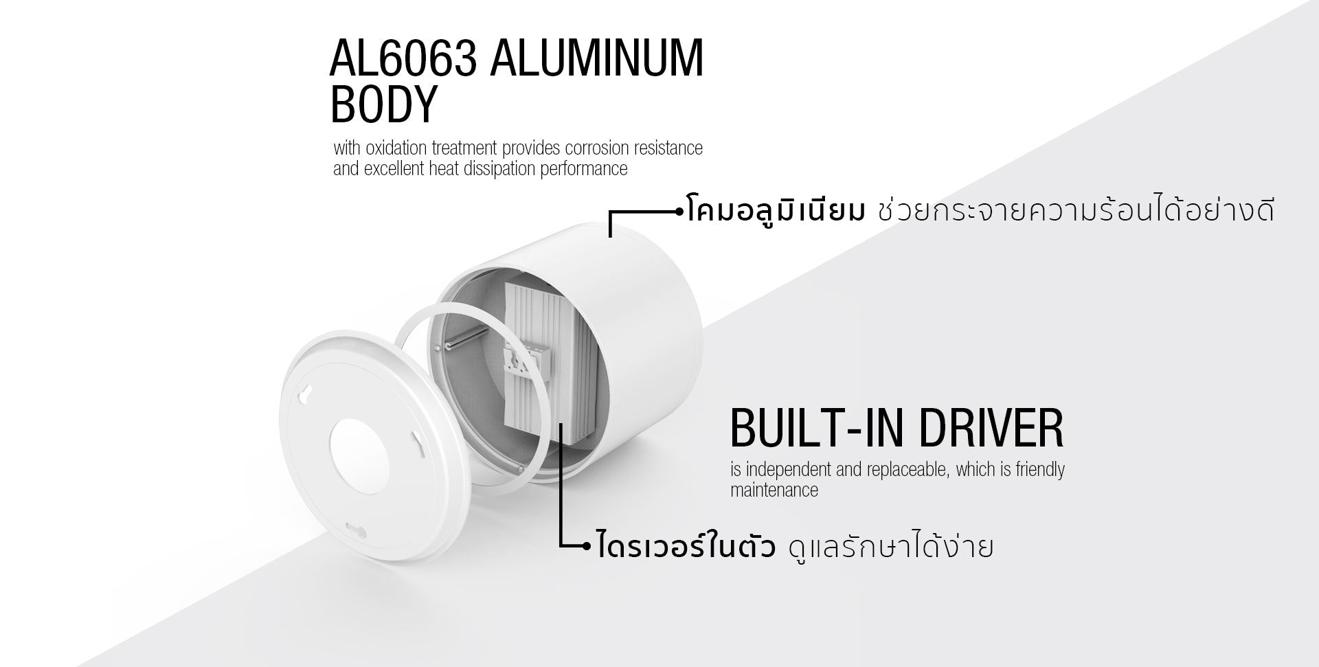 โคมไฟ LED Downlight รุ่น DL38 แบรนด์ BOX BRIGHT โคมอลูมิเนียม ช่วยกระจายความร้อนได้อย่างดี ไดรเวอร์ติดตั้งในตัว ดูแลรักษาได้ง่าย