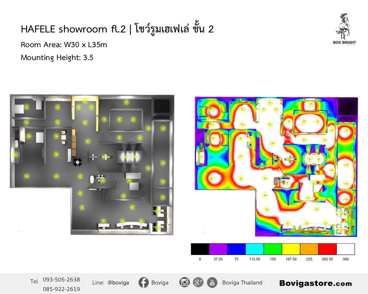 ผลงานการออกแบบแสงสว่าง โชว์รูมแสดงสินค้า HAFELE สาขาพัทยา ด้วย โคมไฟ LED ประหยัดพลังงาน แบรนด์ BOX BRIGHT