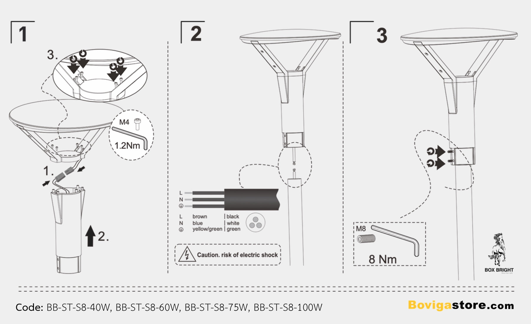 การติดตั้งโคมไฟหัวเสา LED Post Top รุ่น Series 8 แบรนด์ BOX BRIGHT