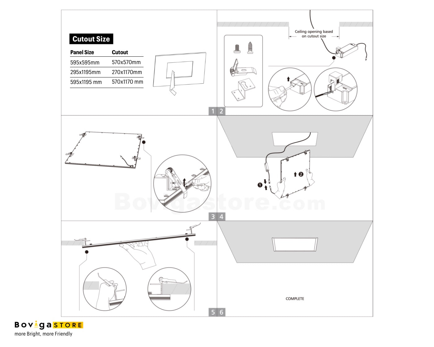 การติดตั้งแบบฝังฝ้า โคมไฟ พาเนล led panel สำหรับฝ้าฉาบเรียบ ด้วยคลิ๊ปล็อก