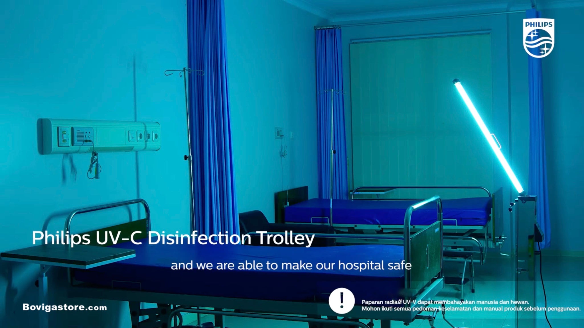 ตัวอย่างการใช้งานรถเข็น UVC disinfection trolley สำหรับยับยั้งเชื้อโรคในโรงพยาบาล