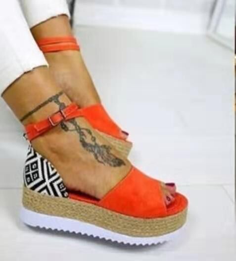 Women's wedge heel platform woven espadrilles sandals