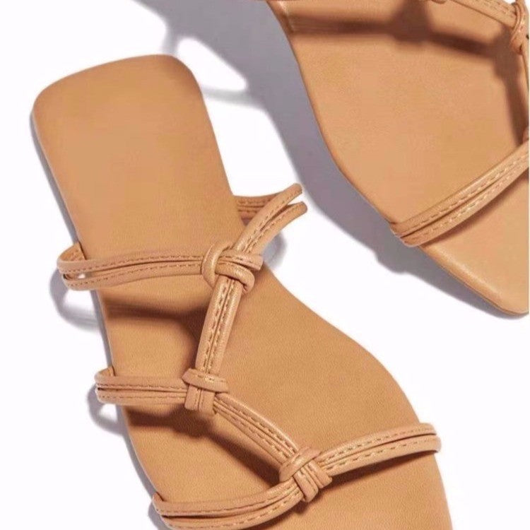 Summer new women's square toe large size flat sandals