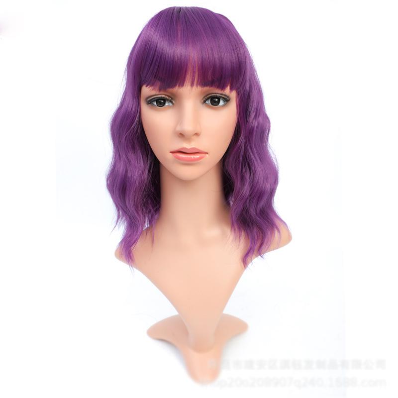 New lady's wig, air Liuhai water ripple mid-length curly hair, chemical fiber headgear