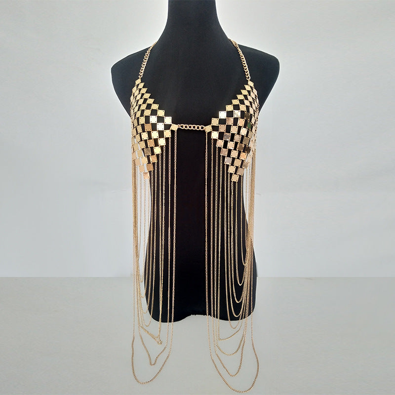 Women's new metallic bra fringe body necklace vest