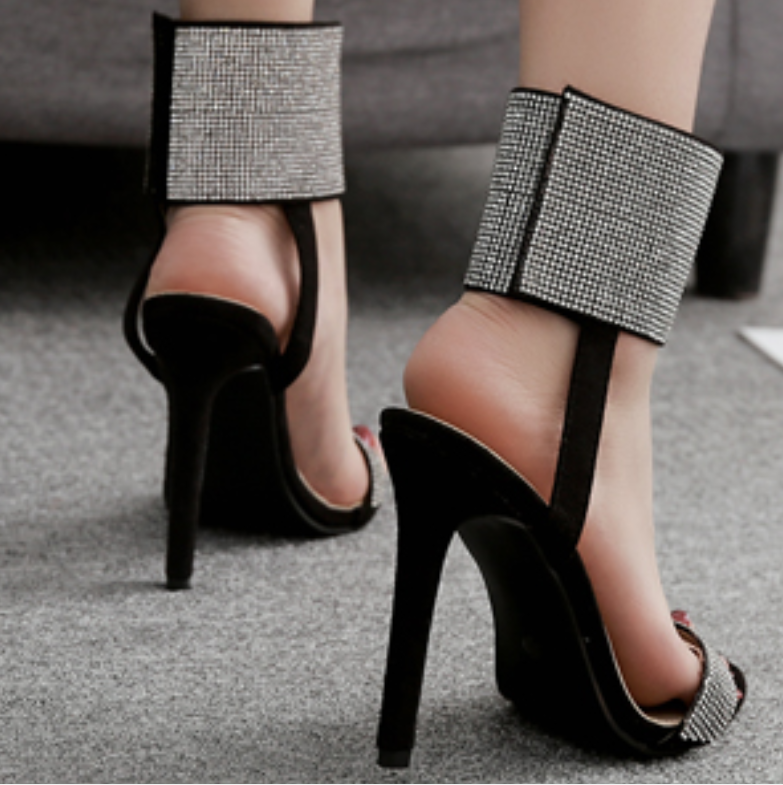 Hot style rhinestone Velcro sandals with high heels