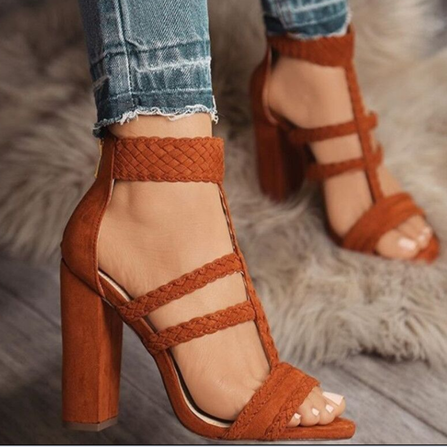 Hot style sexy braided sandals with thick heels