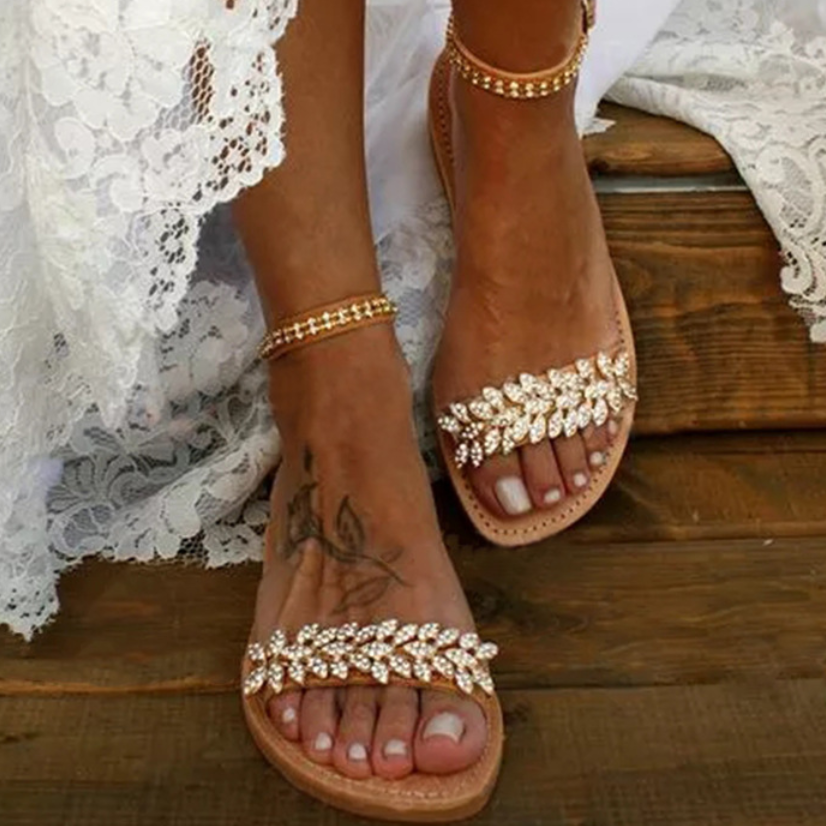 Hot style is selling flat rhinestones with peep-toe sandals