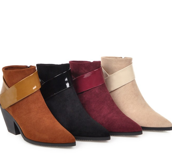 The new trend personality belt decoration horseshoe heel ankle boots women