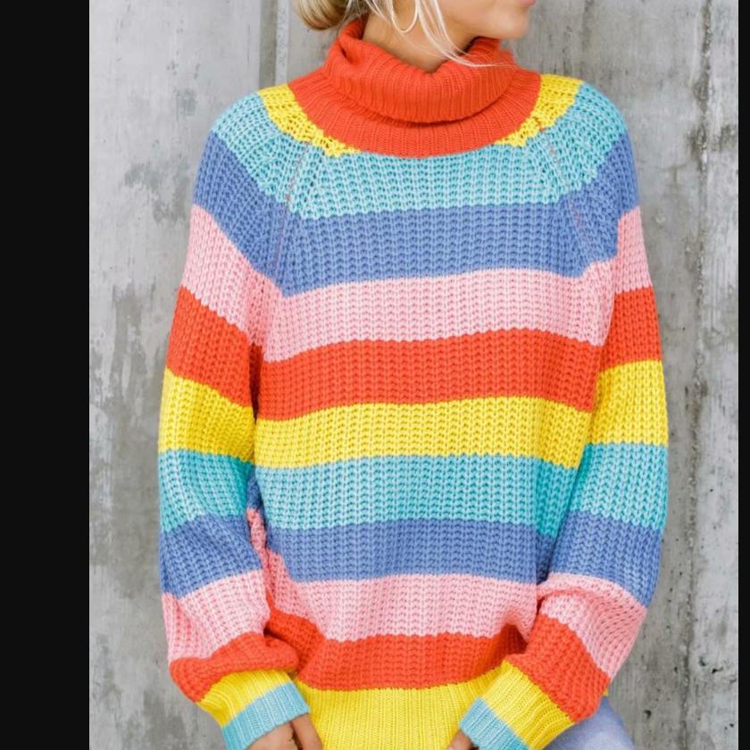 New rainbow stripe printed turtleneck loose matching jersey