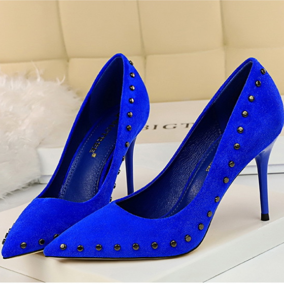 Hot style high heel suede shallow mouth sexy rivet single shoes