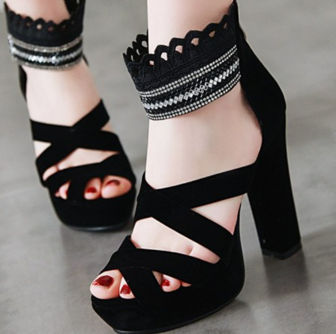 New suede low - heel wear - resistant non - slip sexy sandals sh