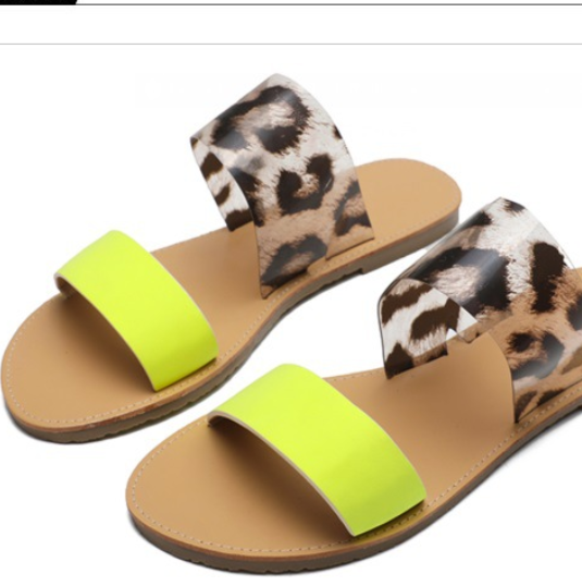 Hot style Roman leopard print one-line flip-flops shoes