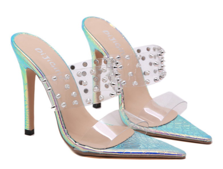 Explosive rivet comfortable and simple high-heel sandals