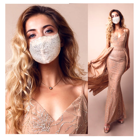 SEQUIN Handmade Face Mask Bling Sparkle Wedding Bridal Prom Masks - Rose Gold C03