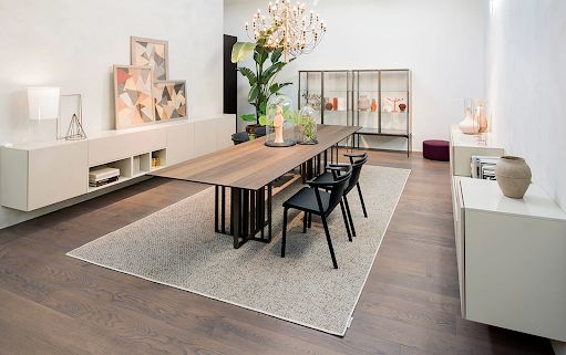 JANGEORGe Interiors and Furniture Textures Tweed Rug Dining Room 