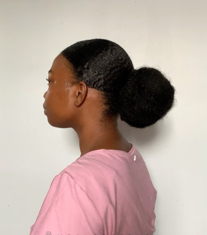 Natural Hair stretched in a Bun