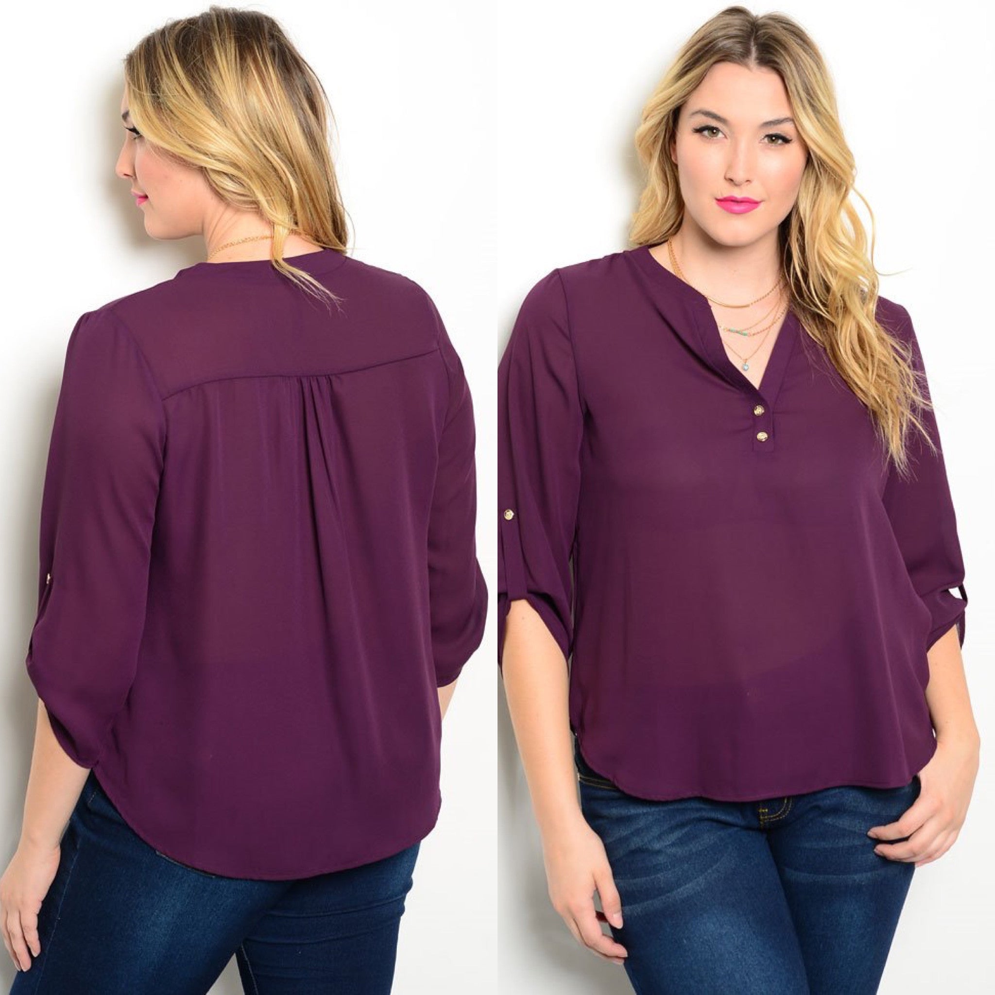 Curvy - Purple Semi-Sheer Top - TRENDY  (Trendy Chic - Trendy Plus - Trending Deals)  - Semi Sheer Top