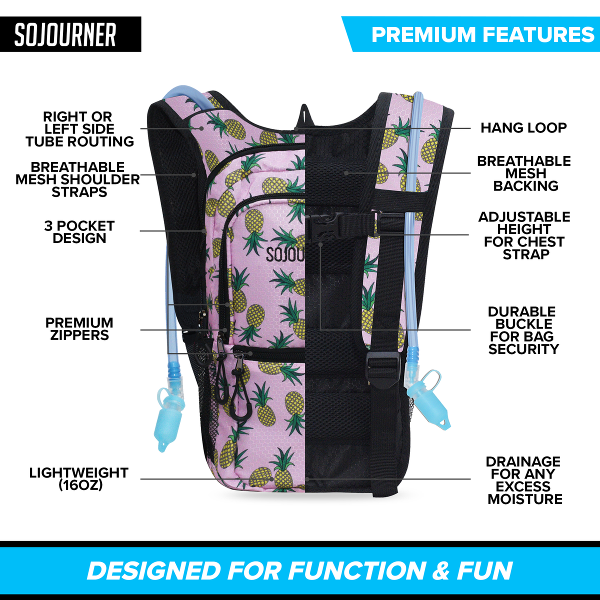 Hydration Pack Backpack - 2L Water Bladder - Iridescent Blue