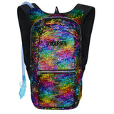 Medium Hydration Pack Backpack - 2L Water Bladder - Sequin Rainbow - Holo Silver