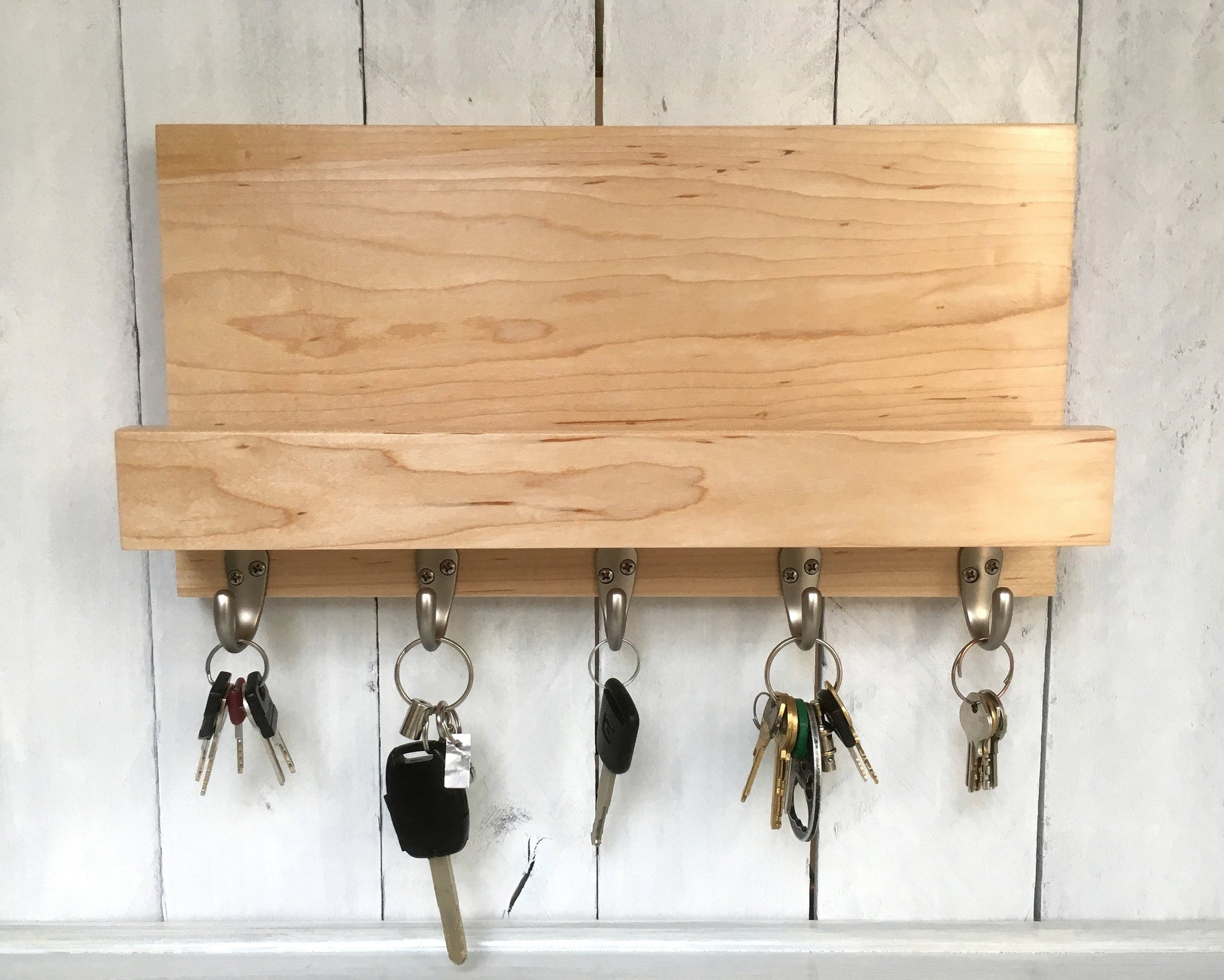 Pure maple wood entryway organizer, mail and key rack  V25