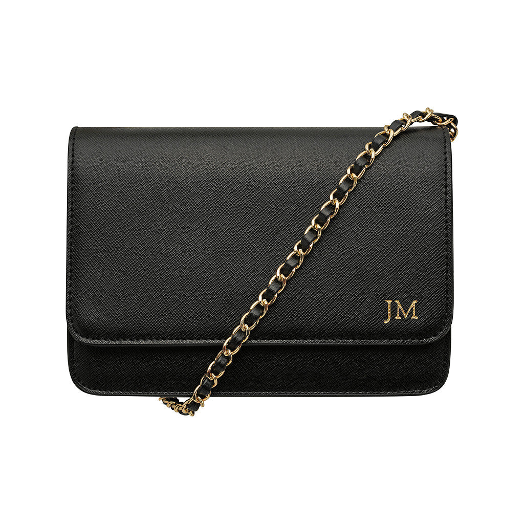 black cross body bag gold chain