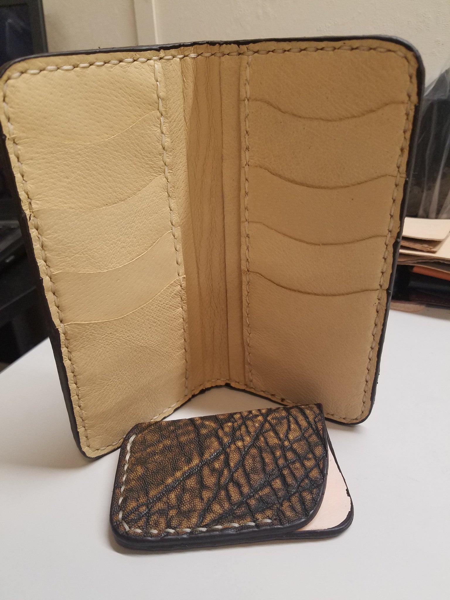 Elephant Skin Antique Saddle color Long wallet | O V leather