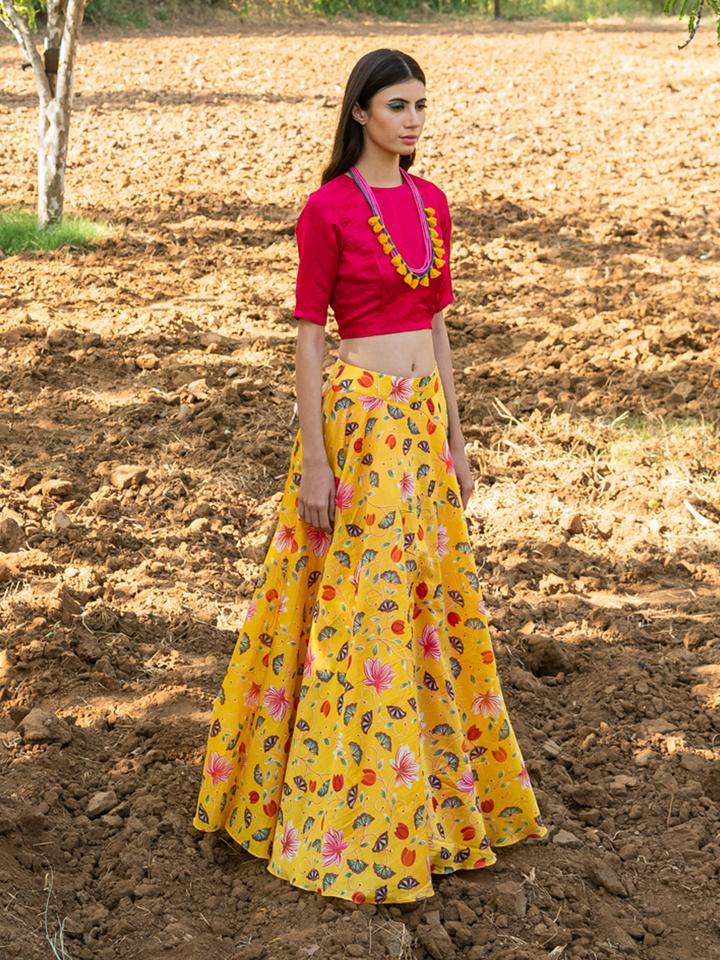 Rang Kamal Zaal Yellow Skirt With Crop 