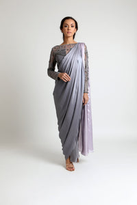 Slate Grey - Mauve Ombre Concept Sari - Bhaavya Bhatnagar